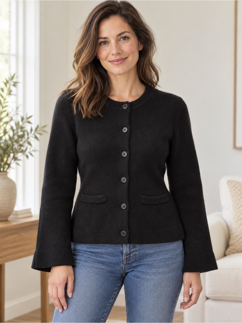Quince Mongolian Cashmere Structured Cardigan Black M NWOT